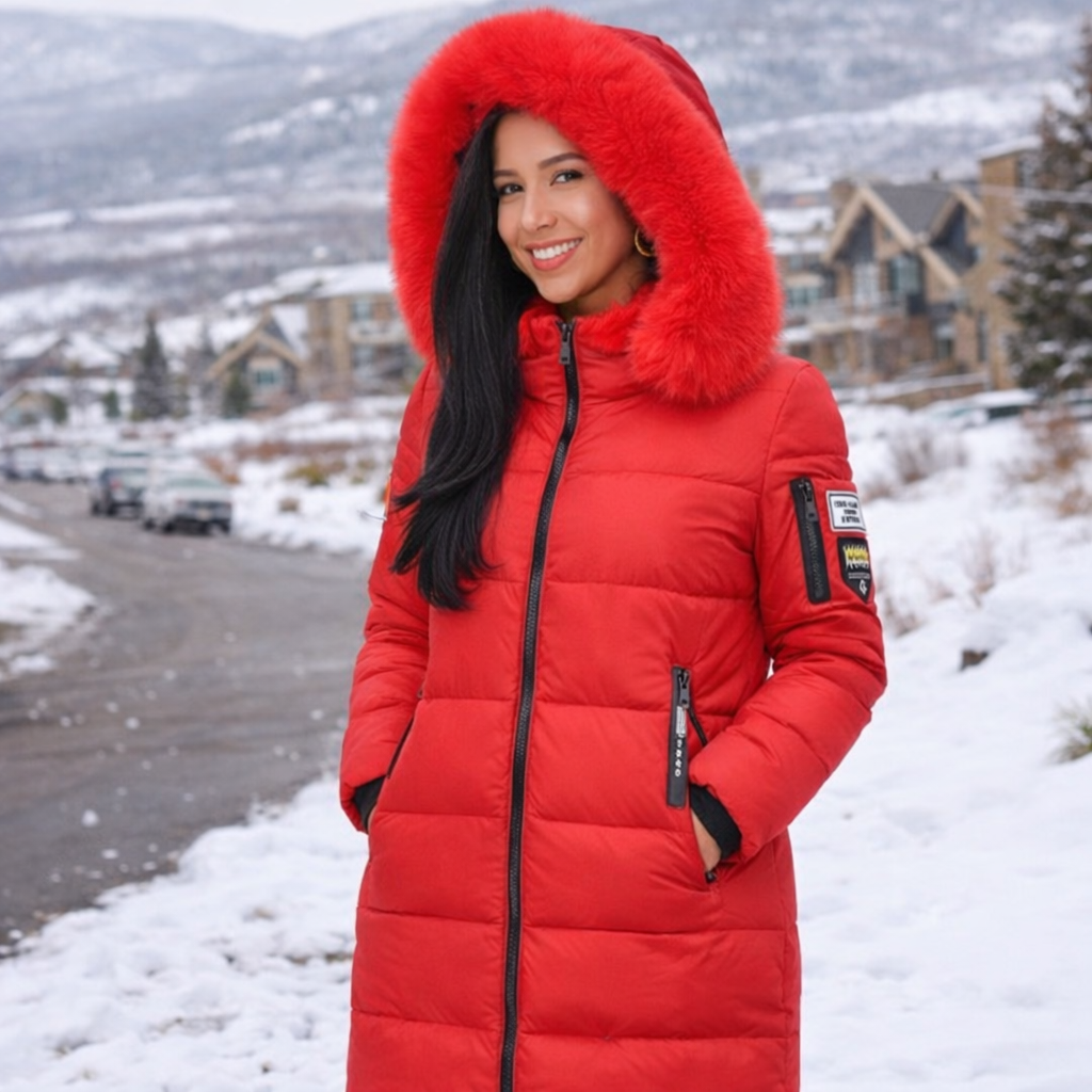 Women’s Winter Long Parka Coat with Faux Fur Hood – Warm, Slim Fit, Windproof & Stylish