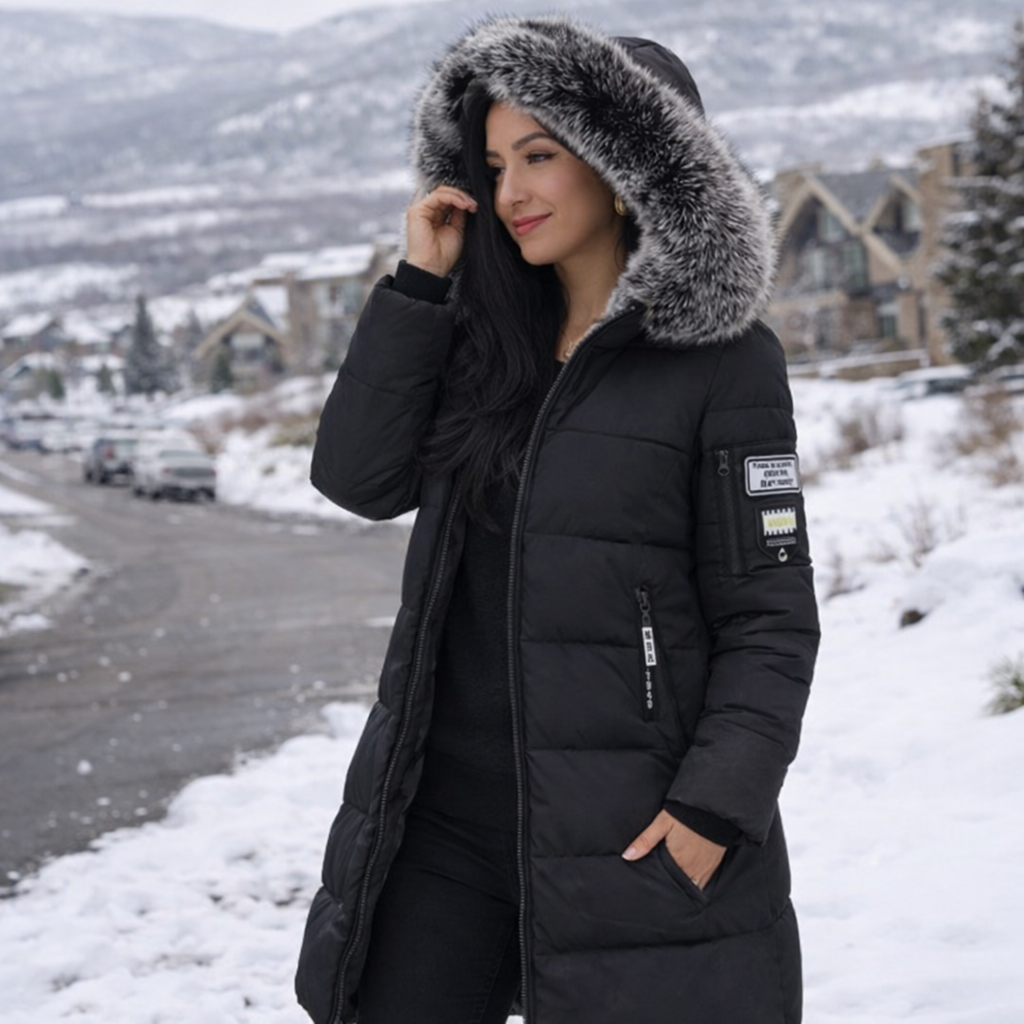 Women’s Winter Long Parka Coat with Faux Fur Hood – Warm, Slim Fit, Windproof & Stylish